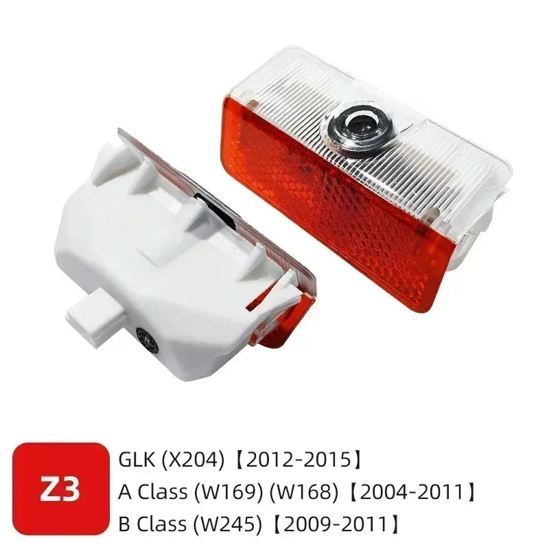 Комплект 2 бр. LED прожектори за врати с лого за Mercedes-Benz (GT, W223, W639, W168, W245, W215, W164, X164, W204, W219, W206, W209, W218)