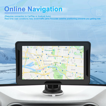 Podofo 7" преносим автомобилен дисплей с безжичен CarPlay/Android Auto, AirPlay, Bluetooth, FM трансмитер, AUX, HD 1024x600