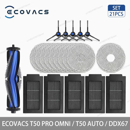 Аксесоари и консумативи за робот прахосмукачка ECOVACS T50 Pro Omni, T50 Auto, DDX67 – основна четка, странична четка, HEPA филтър, моп кърпа, торбичка за прах