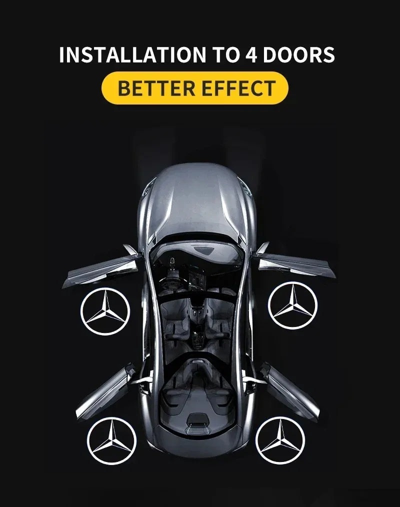 Комплект 2 бр. LED прожектори за врати с лого за Mercedes-Benz (GT, W223, W639, W168, W245, W215, W164, X164, W204, W219, W206, W209, W218)