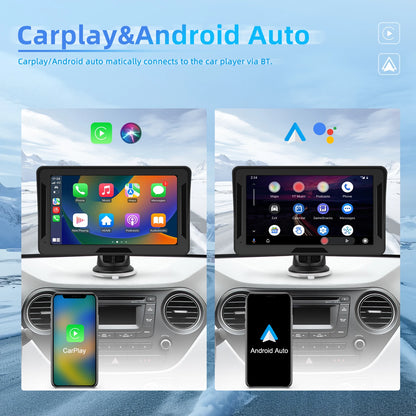 Podofo 7" преносим автомобилен дисплей с безжичен CarPlay/Android Auto, AirPlay, Bluetooth, FM трансмитер, AUX, HD 1024x600