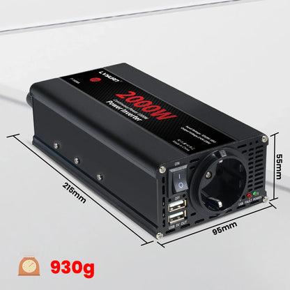Автомобилен DC-AC инвертор 12V към 220V, 50 Hz, модифицирана синусоида, USB изход, 500–2600 W