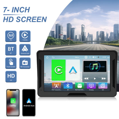 Podofo 7" преносим автомобилен дисплей с безжичен CarPlay/Android Auto, AirPlay, Bluetooth, FM трансмитер, AUX, HD 1024x600
