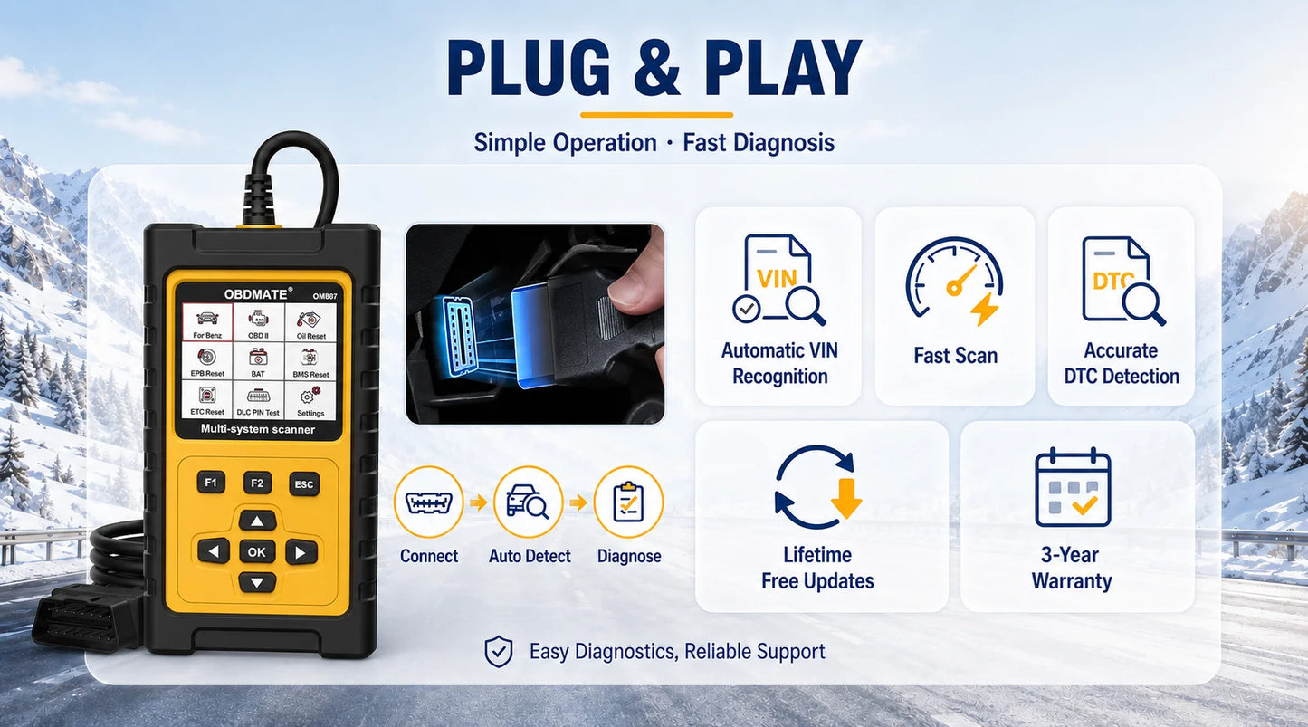 OBD2 скенер за Mercedes-Benz, пълна системна диагностика, ресет на масло, ETC, EPB, ABS, SAS и акумулатор