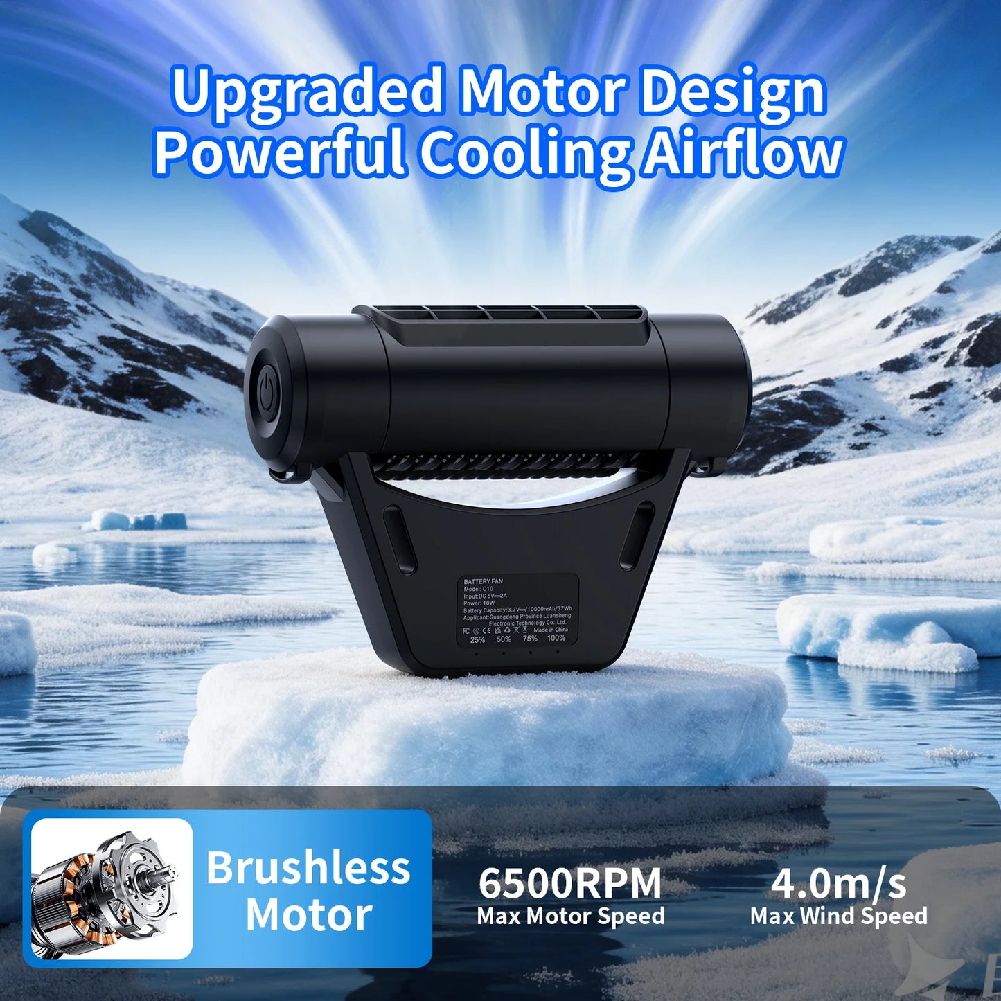 Socool безжичен вентилатор за автомобилен подглавник (задна седалка), 10000 mAh батерия, до 27.5 ч работа, 4 скорости – подходящ за бебета и деца