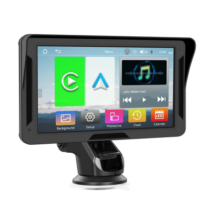 Podofo 7" преносим автомобилен дисплей с безжичен CarPlay/Android Auto, AirPlay, Bluetooth, FM трансмитер, AUX, HD 1024x600