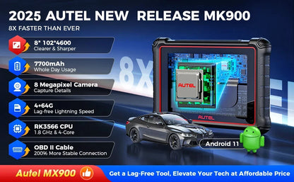 Autel MaxiCOM MK900 диагностичен уред OBD2 – всички системи, 40+ сервизни функции, двупосочно управление, активни тестове, DoIP/CAN FD, Android 11, 8" дисплей, 4GB/64GB