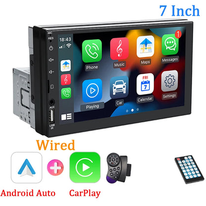 7" 1-DIN авторадио с CarPlay/Android Auto, HD сензорен екран, Bluetooth, FM, AUX, MirrorLink