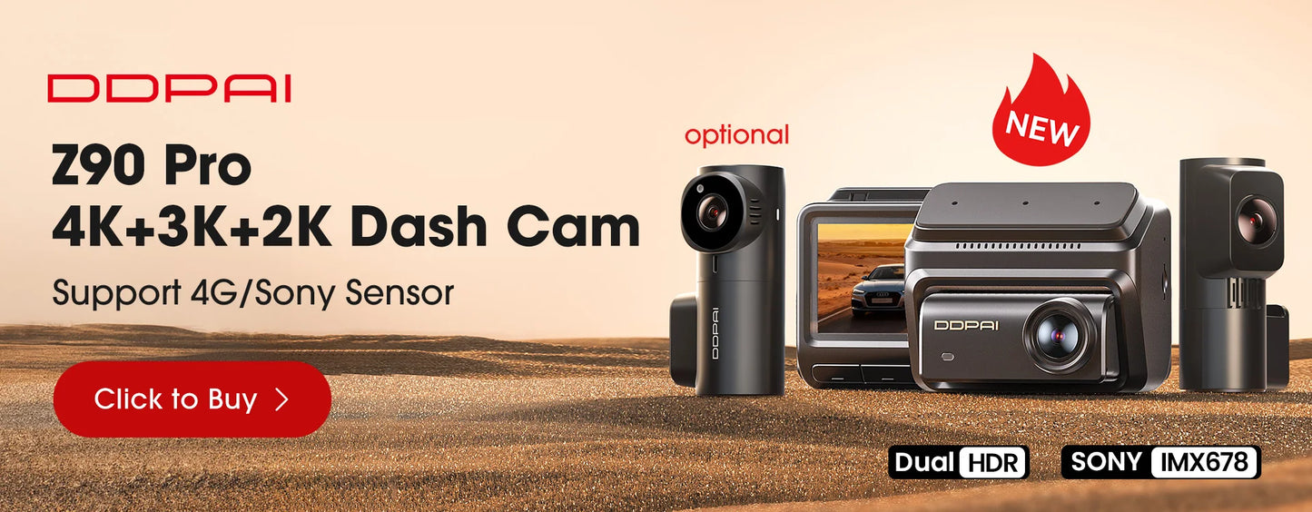 DDPAI Z60 Pro 4K двуканален автомобилен видеорегистратор (предна и вътрешна камера), HDR, сензор Sony STARVIS 2 IMX678, 5 GHz Wi‑Fi, GPS, ADAS, 4G