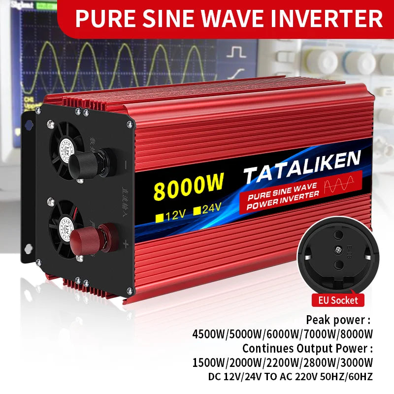Автомобилен инвертор 12V към 220V 50Hz, чиста синусоида, EU контакт, с LED индикация