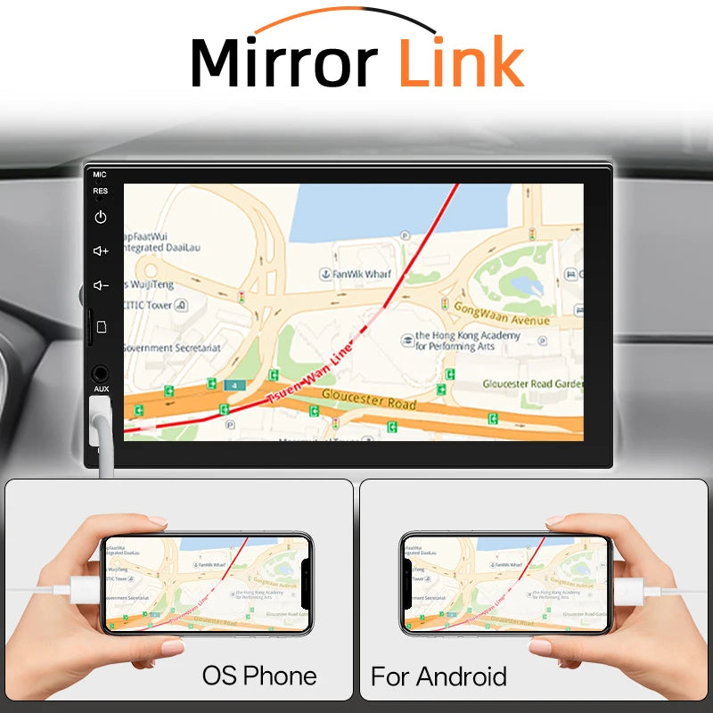 7" 1-DIN авторадио с CarPlay/Android Auto, HD сензорен екран, Bluetooth, FM, AUX, MirrorLink