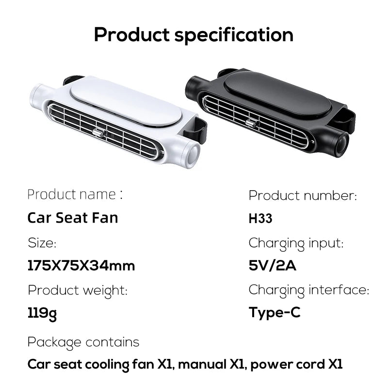 Yanace 12V USB вентилатор за автомобилна седалка, за монтаж на подглавник, силен въздушен поток, универсален за повечето автомобили