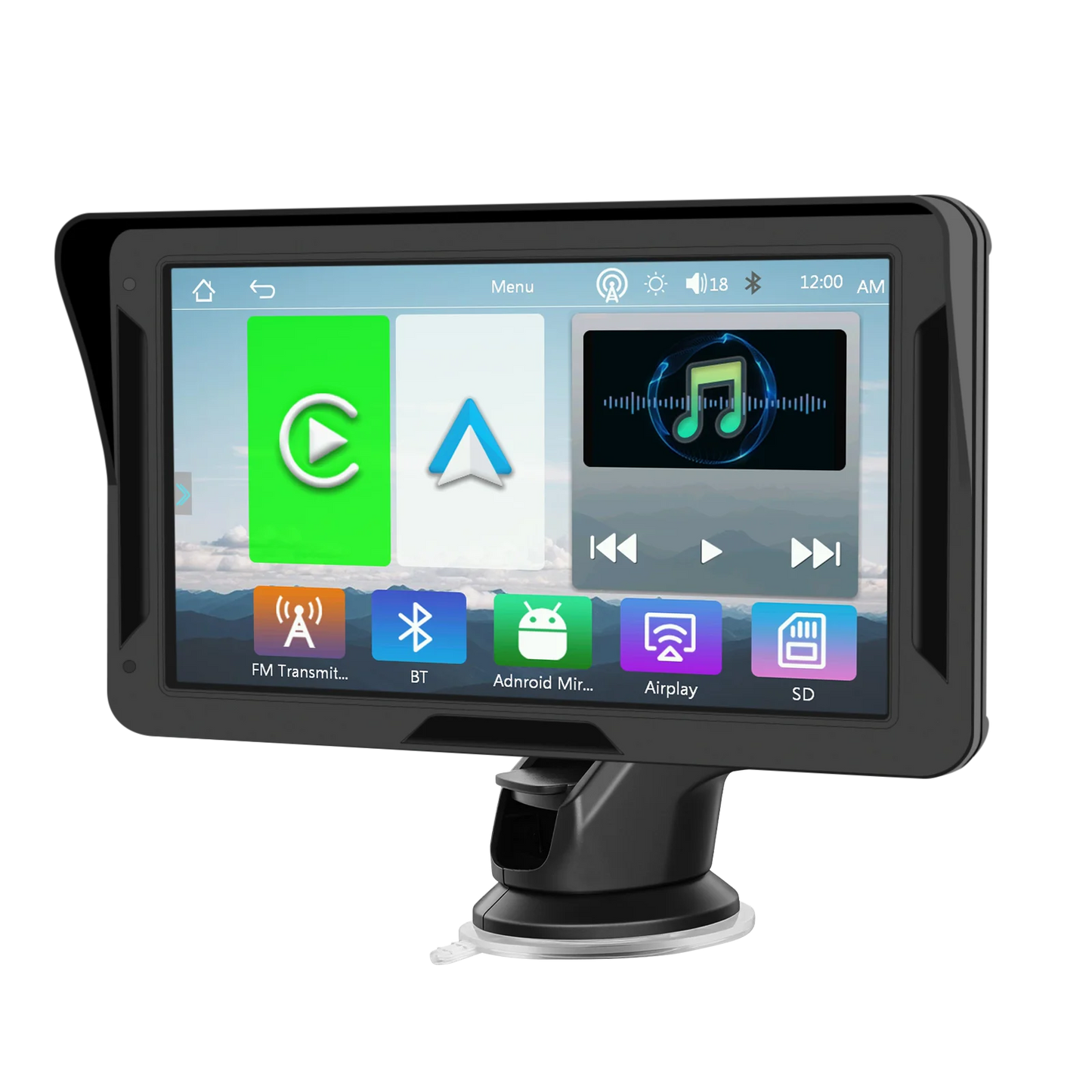 Podofo 7" преносим автомобилен дисплей с безжичен CarPlay/Android Auto, AirPlay, Bluetooth, FM трансмитер, AUX, HD 1024x600