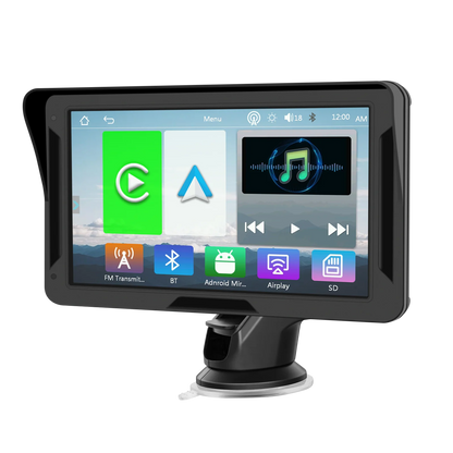 Podofo 7" преносим автомобилен дисплей с безжичен CarPlay/Android Auto, AirPlay, Bluetooth, FM трансмитер, AUX, HD 1024x600
