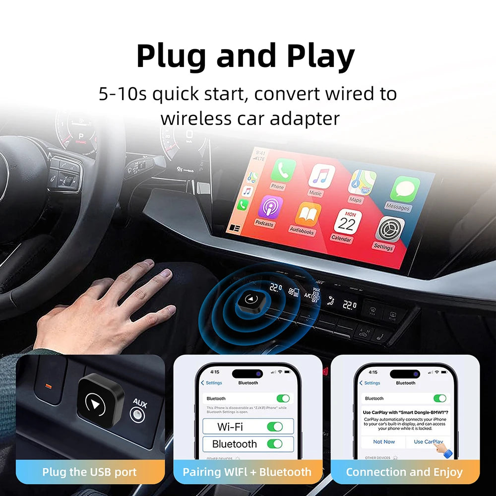 Безжичен 2-в-1 адаптер CarPlay и Android Auto (AI смарт бокс) за автомобили с кабелен CarPlay
