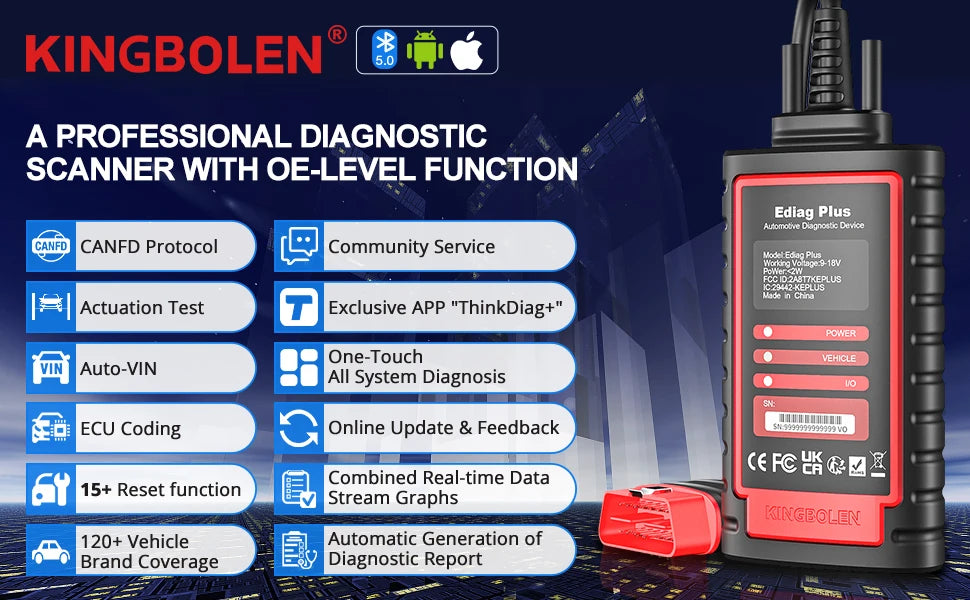 Thinkdiag2 OBD2 диагностичен скенер с двупосочен контрол, Bluetooth и CAN-FD, съвместим с iOS и Android