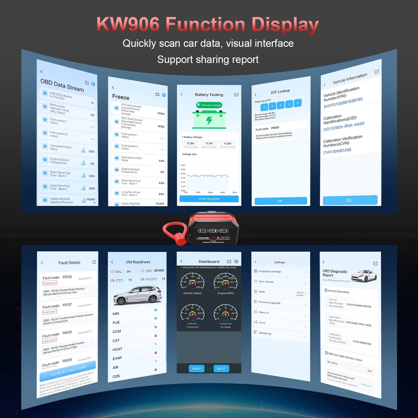 KONNWEI KW906 OBD2 Bluetooth 5.0 диагностичен адаптер ELM327 v1.5 за Android/iOS, PIC18F25K80