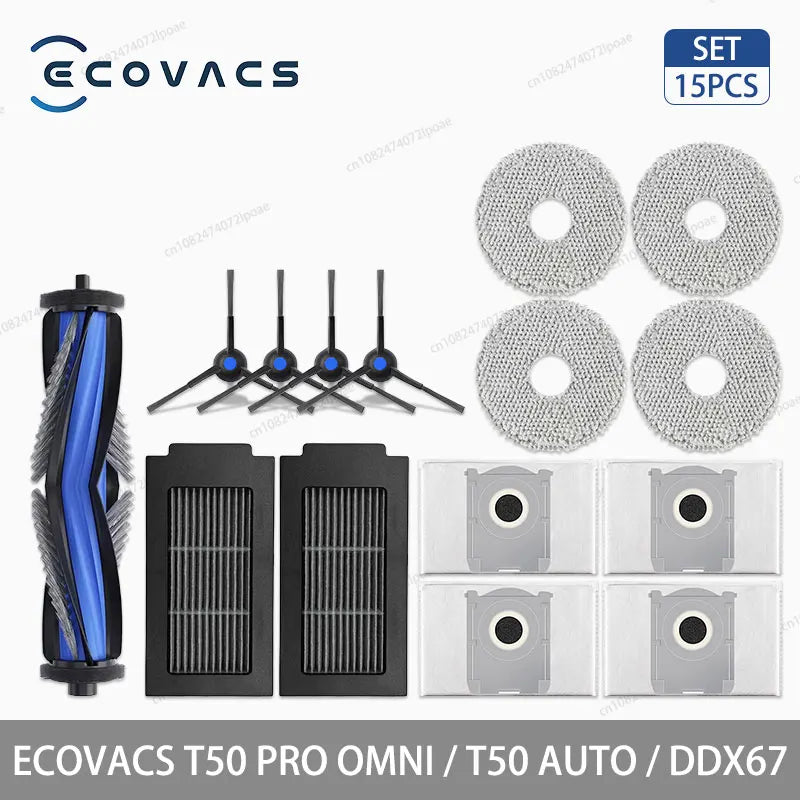 Аксесоари и консумативи за робот прахосмукачка ECOVACS T50 Pro Omni, T50 Auto, DDX67 – основна четка, странична четка, HEPA филтър, моп кърпа, торбичка за прах