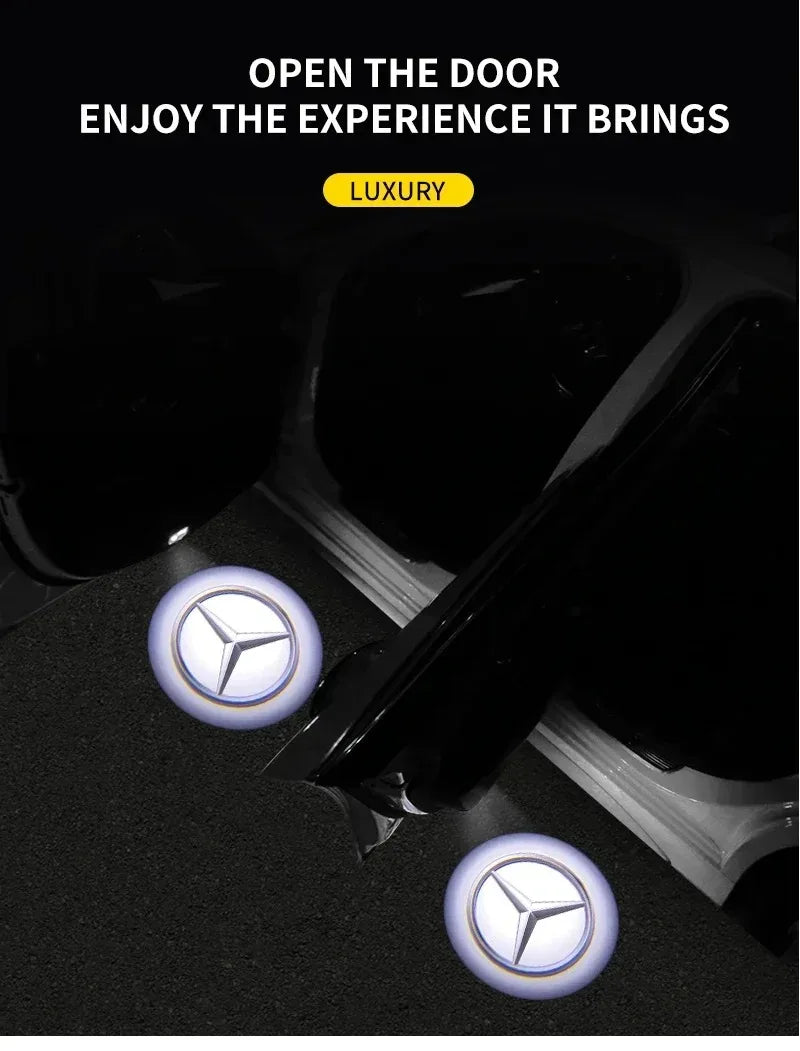 Комплект 2 бр. LED прожектори за врати с лого за Mercedes-Benz (GT, W223, W639, W168, W245, W215, W164, X164, W204, W219, W206, W209, W218)