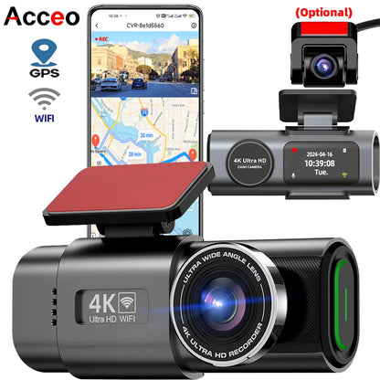 Автомобилен видеорегистратор 4K UHD с нощно виждане, вграден Wi‑Fi, GPS и режим паркиране 24/7